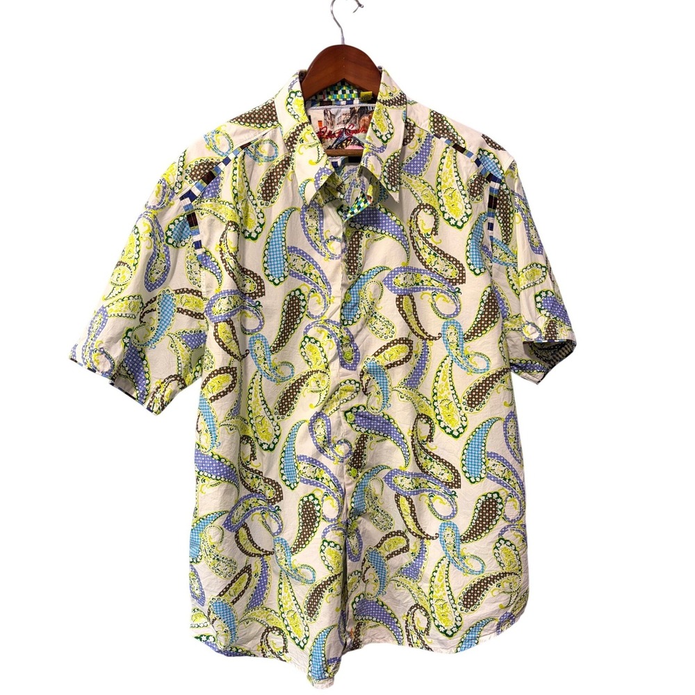 Robert Graham Mens 3XL Classic Fit Paisley Short Sleeve Button Down Shirt White